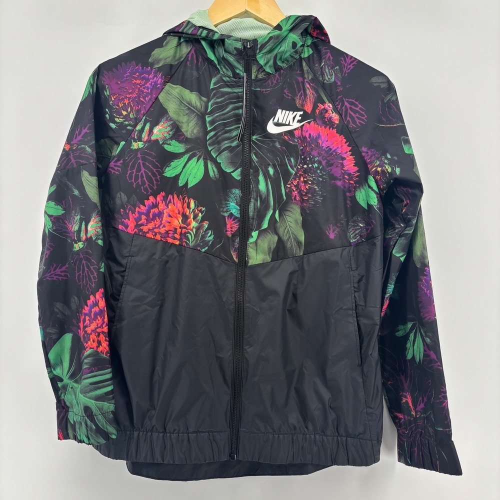 Nike Windbreaker Girls XL Black Green Pink Floral Glow In The Dark CN6278-343